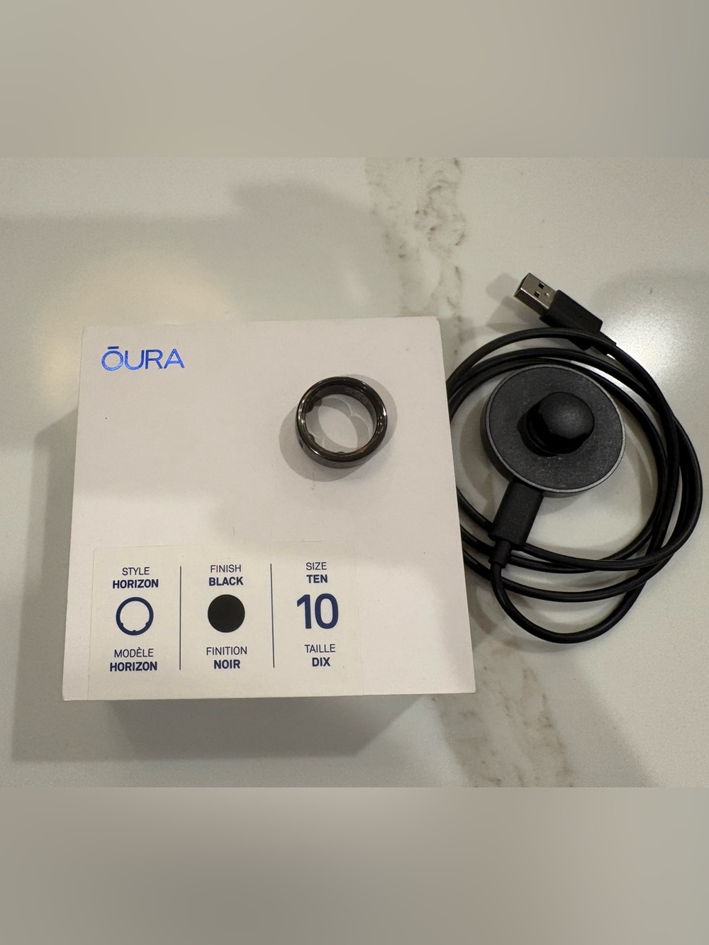 Oura Horizon Smart Ring (Black, Size 10) with Charging Cable Gen 3